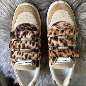 Veronica Beard Leopard Print Sneakers with Tan Accents
